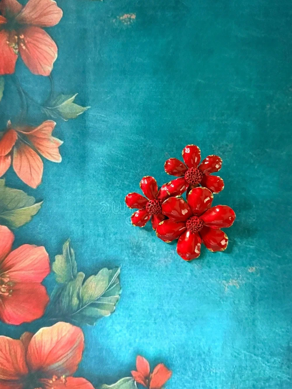 Red Floral Statement Brooch - Women Jewelry
